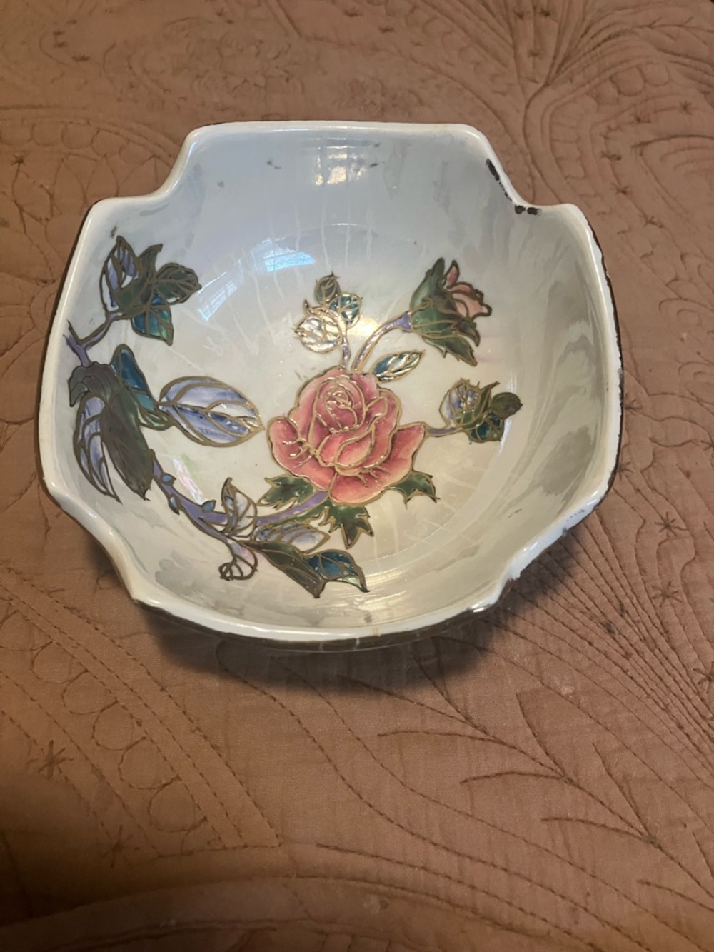 Vintage Chinese Toya Hand-Painted Ceramic Floral Bowl